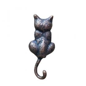 Antika Tarz Dekoratif Pirinç Kedi Sırt Kapı Tokmağı, Taktak - 160x65mm, Oksit